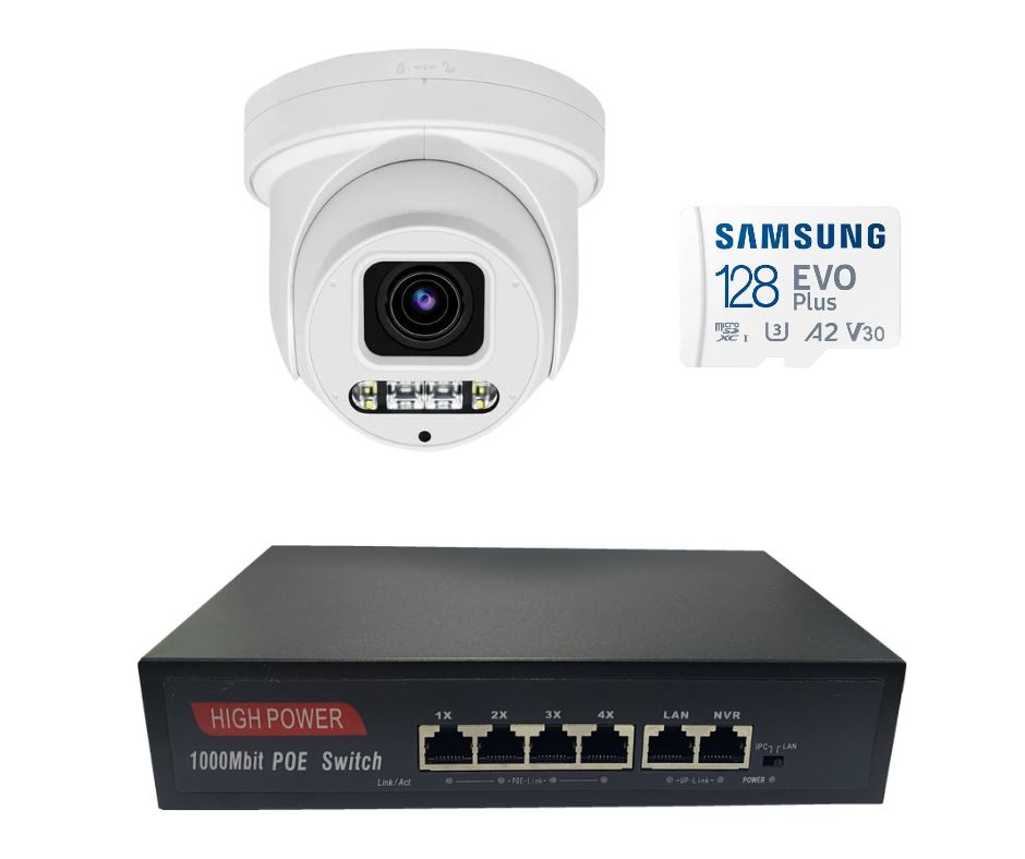 AI Active Deterrence 8MP Full Colour Turret PTZ POE Camera